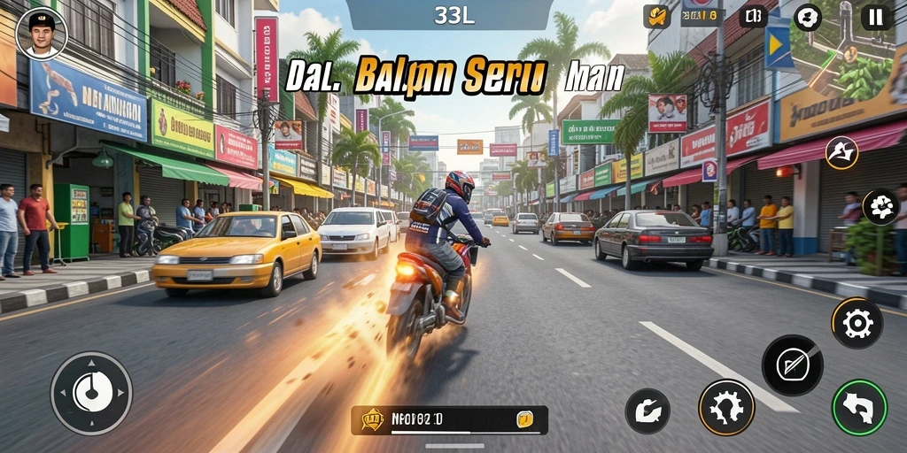 Screenshot gameplay 33L menunjukkan mobil melaju kencang di lintasan balap.