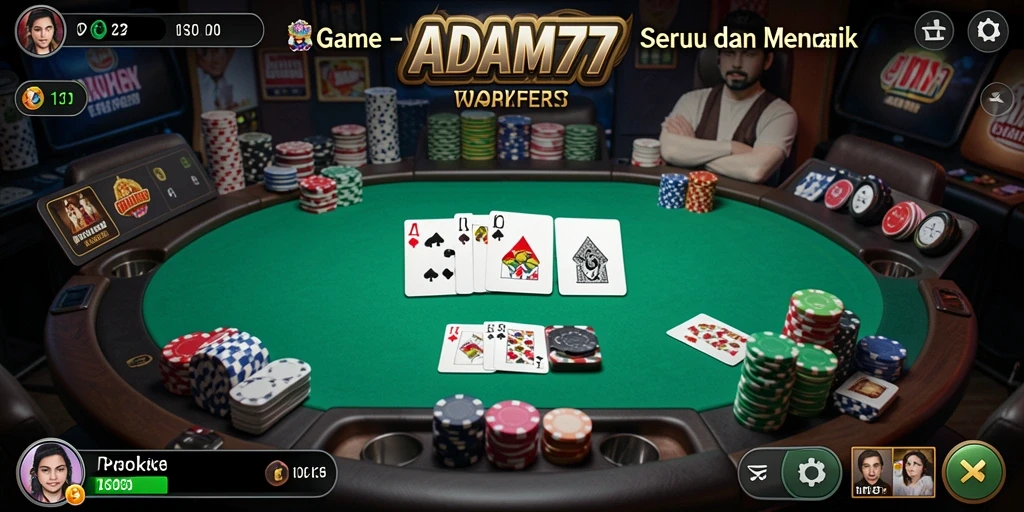 Screenshot ADAM77 menampilkan antarmuka permainan Poker yang menarik.