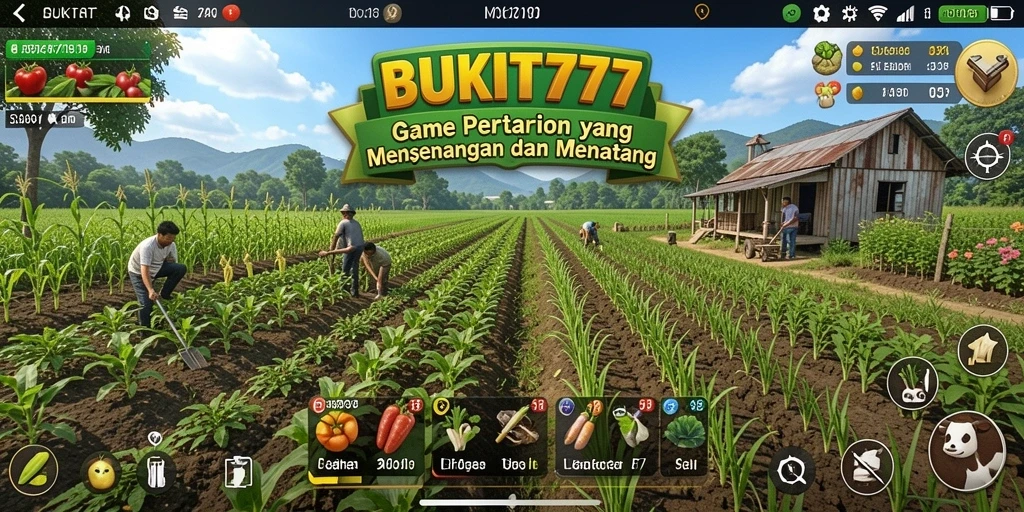 Tangkapan layar menunjukkan gameplay menarik dari BUKIT777 dengan ladang hijau yang subur.