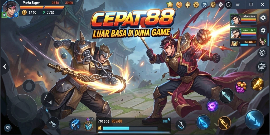 Screenshot gameplay CEPAT88 menampilkan aksi pertarungan yang intens dan mendebarkan.