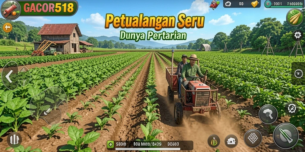 Tangkapan layar GACOR518 menampilkan gameplay seru bertani dan merawat hewan.
