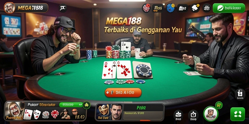 Tampilan gameplay MEGA188 yang seru dan menarik pada meja poker.