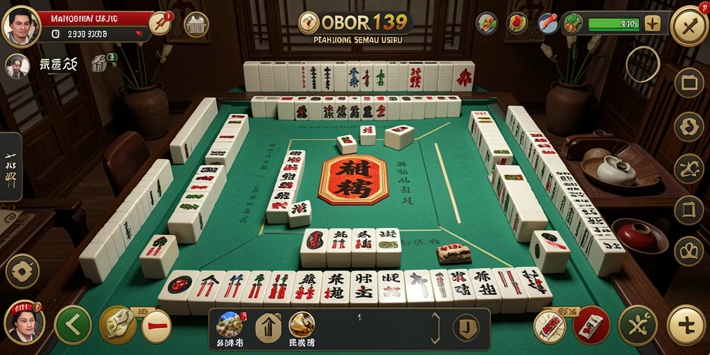 Tampilan gameplay OBOR138 yang menegangkan dalam suasana Mahjong.