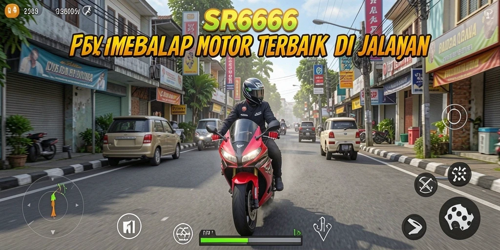 Tangkapan layar menunjukkan aksi balap motor yang intens di SR6666.